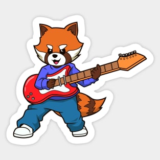 Comic red panda playing electric guitar Sticker